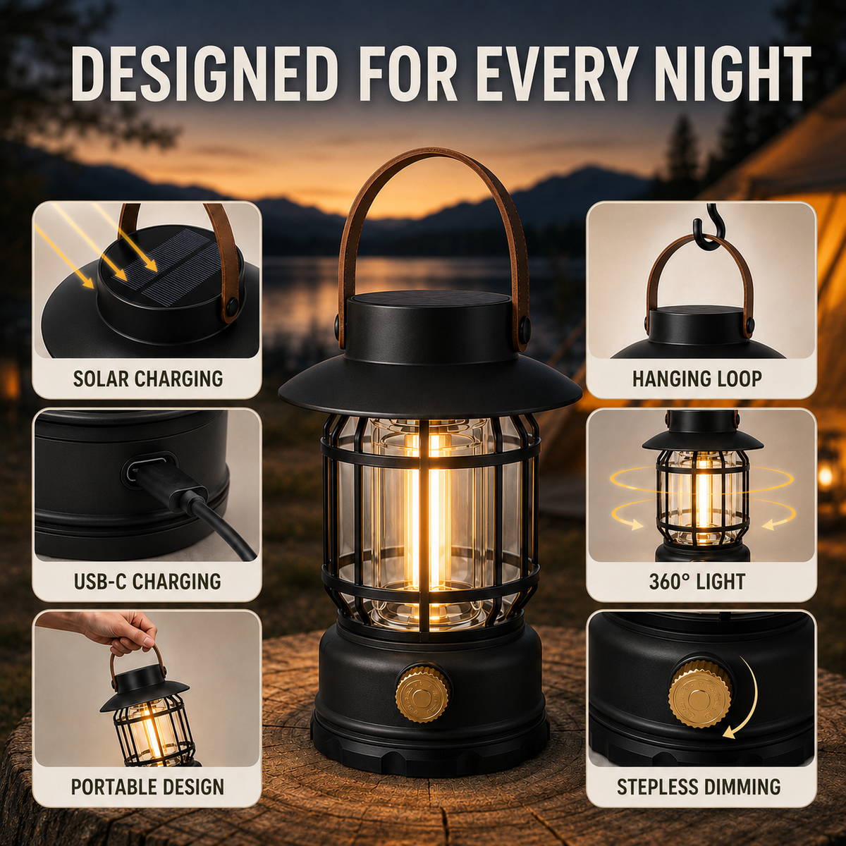 Thrives Outdoor | Solantis Portable 360-Degree LED Camping Lantern