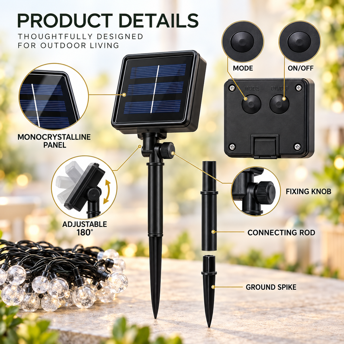 Thrives Outdoor | SolarGlow Crystal Lights