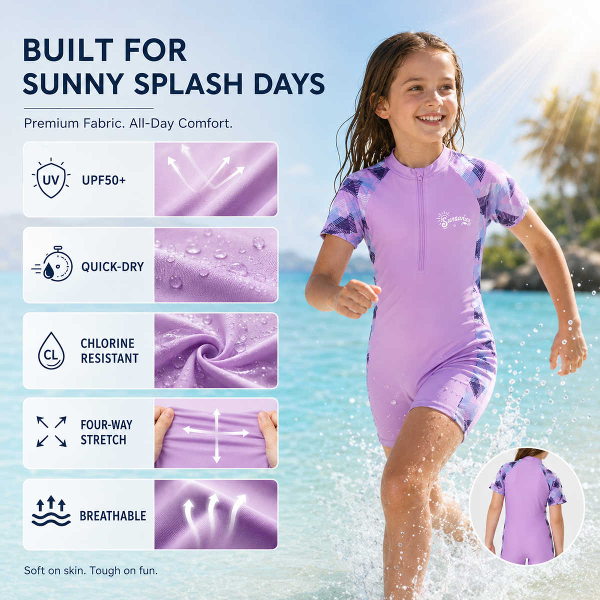 Thrives Outdoor | SunSwim Short-Sleeve One-Piece Swimsuit