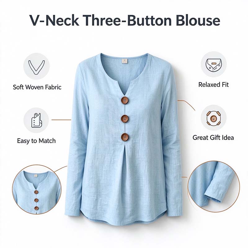Vintage Large Button Long Sleeve Top, Women's Fashion Basic Blouse