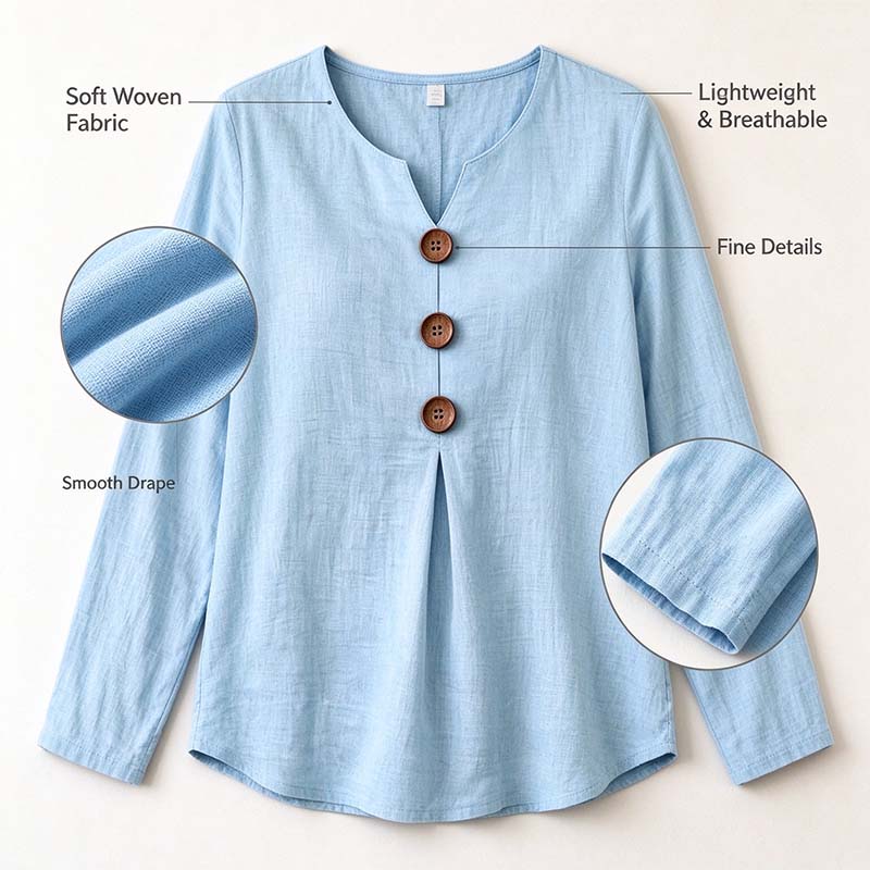Vintage Large Button Long Sleeve Top, Women's Fashion Basic Blouse