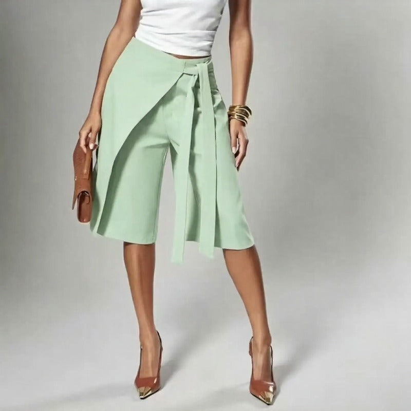 Shorts with Wrap-Over Overlay and Side Tie