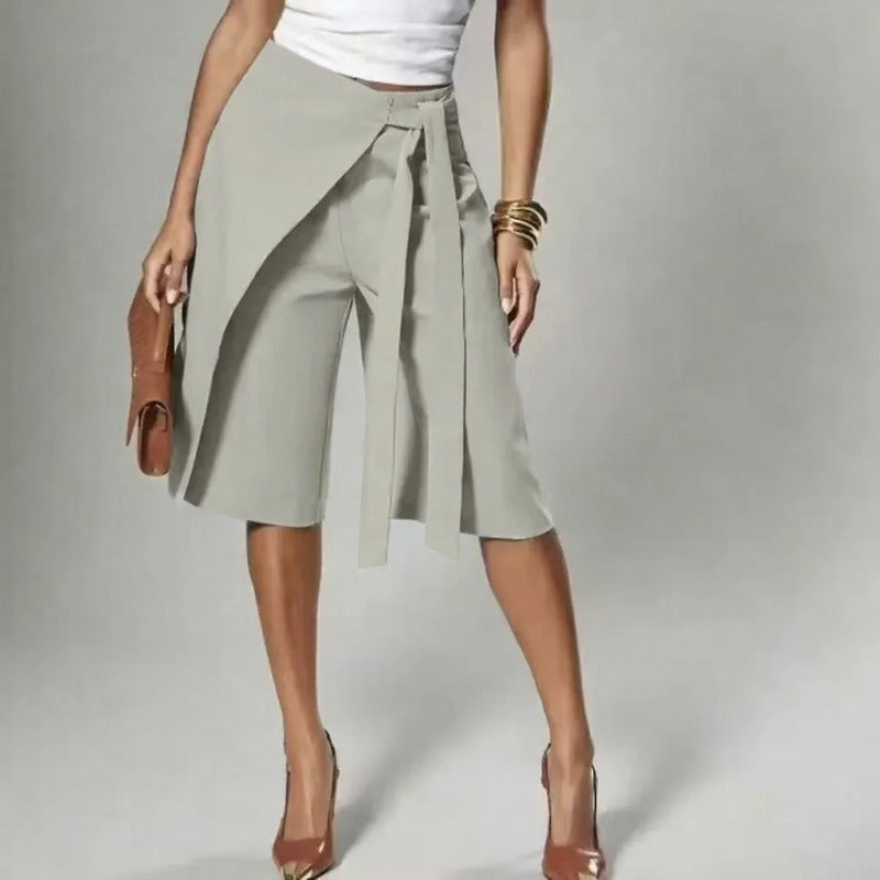 Shorts with Wrap-Over Overlay and Side Tie