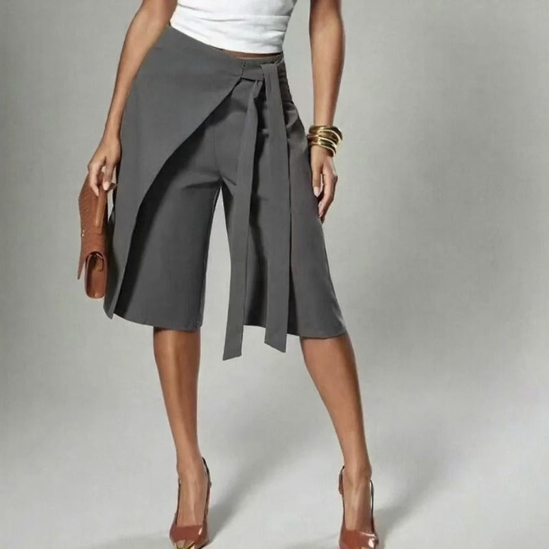 Shorts with Wrap-Over Overlay and Side Tie