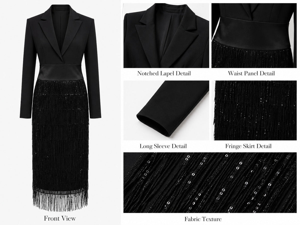Blazer Fringe Midi Dress