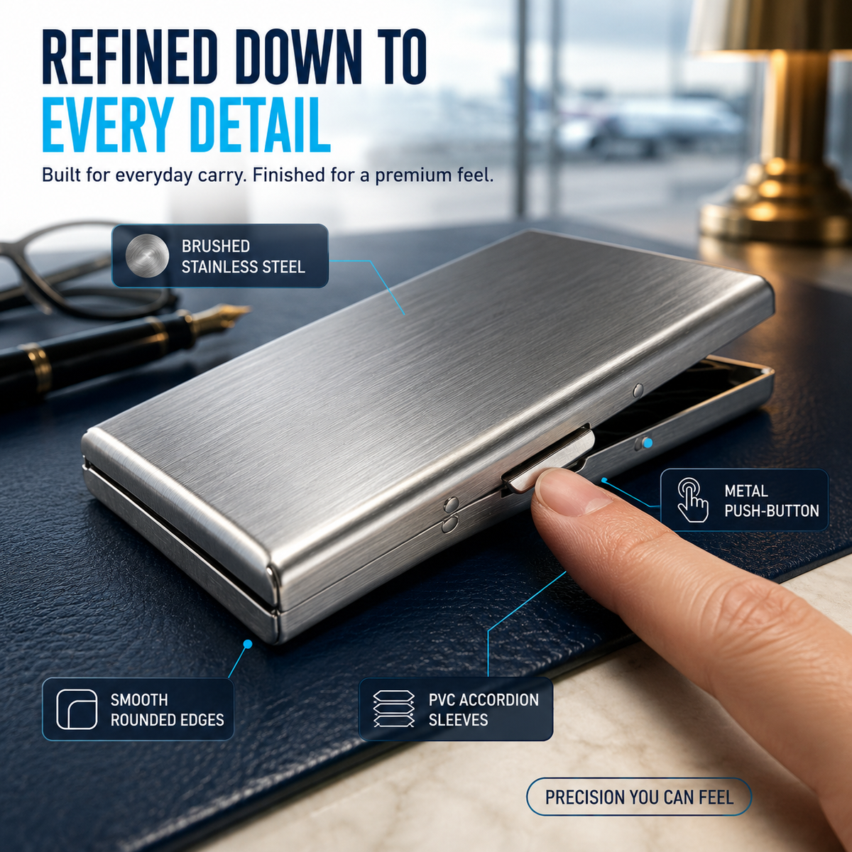 RFID-Blocking Stainless Steel Card Wallet – Organized, Secure & Pocket-Ready