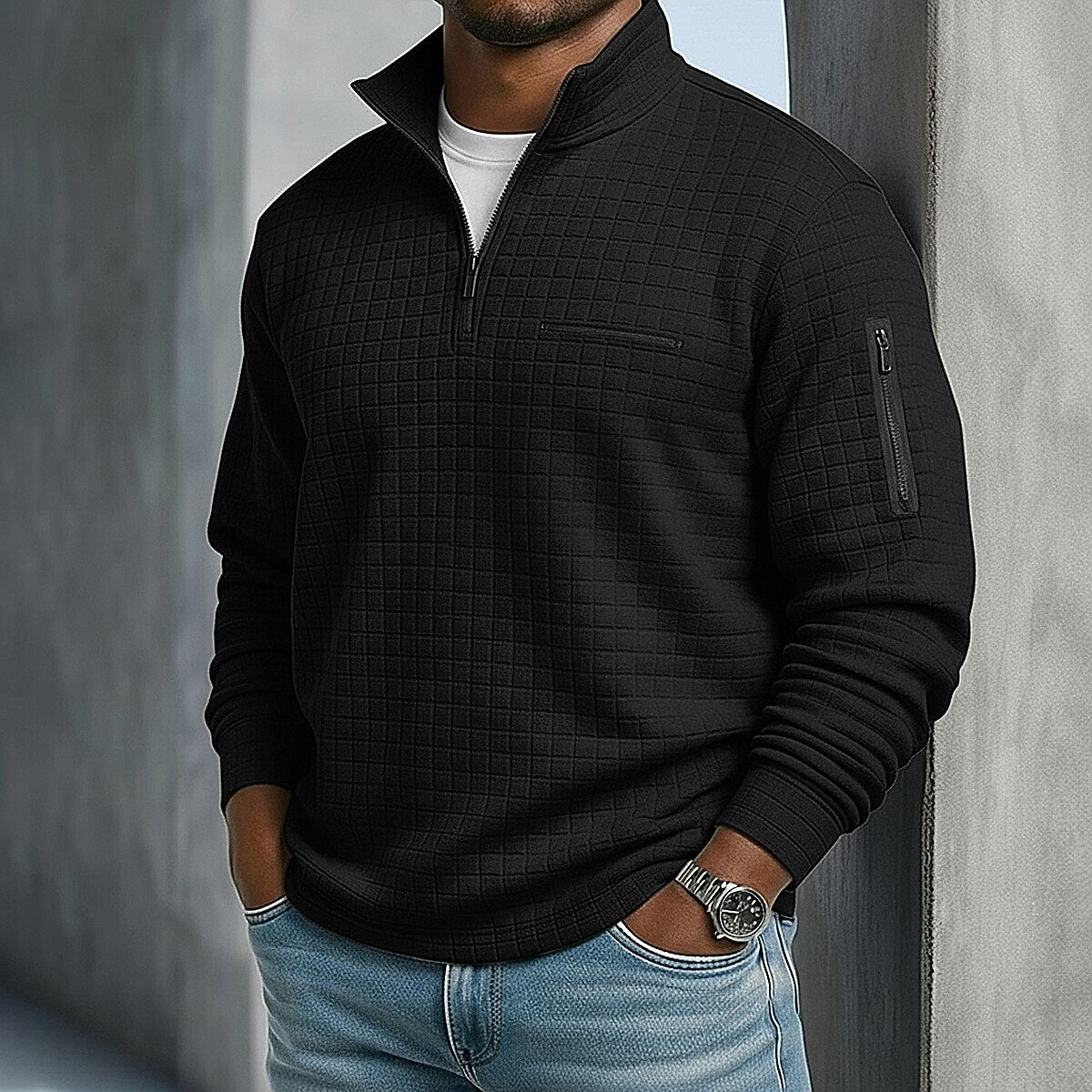 Classic Quarter Zip Textured Waffle Polo