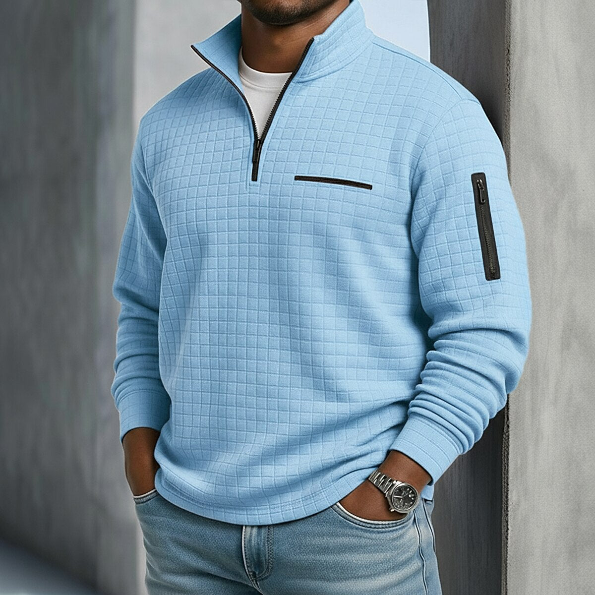 Classic Quarter Zip Textured Waffle Polo