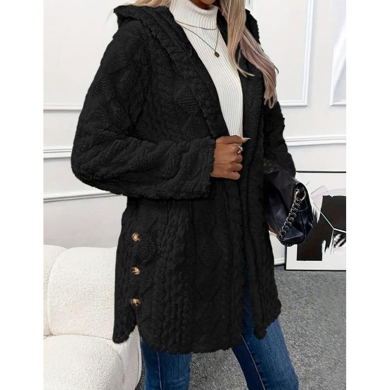 Women's Hooded Double-Sided Fleece Cardigan Long Sleeve Casual Warm Outerwear