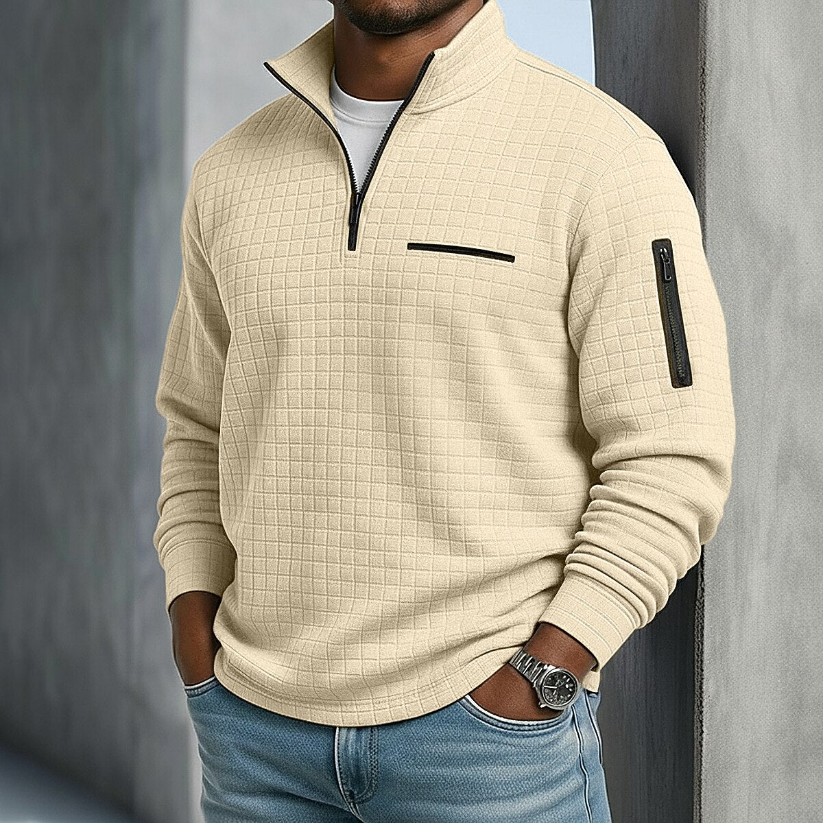 Classic Quarter Zip Textured Waffle Polo