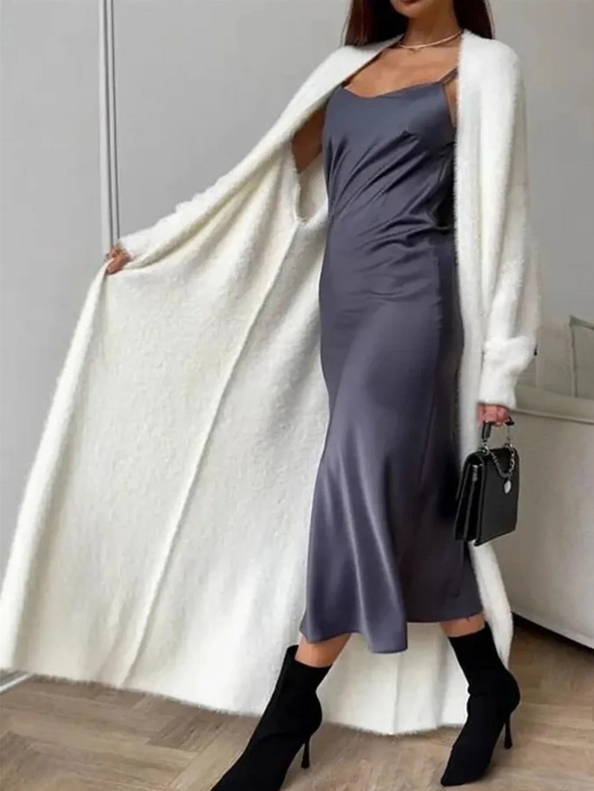 Women's Longline Faux Fur Cardigan