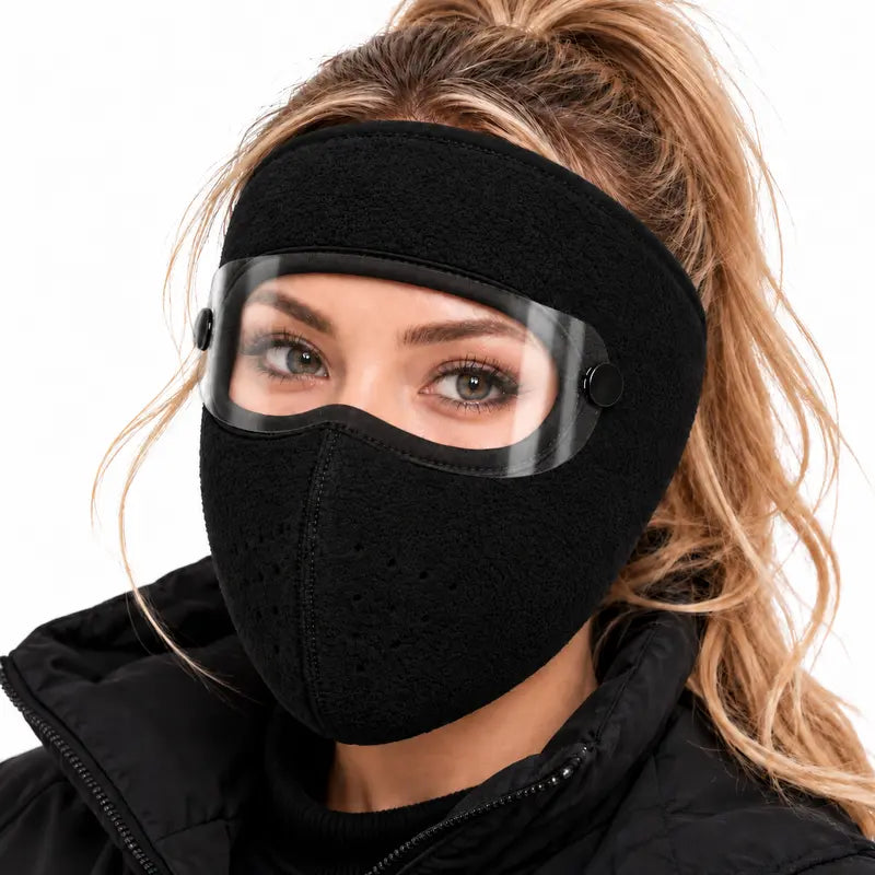 Winter Face Mask with Detachable Goggles, Windproof Thermal Fleece Lined Full Face Cover