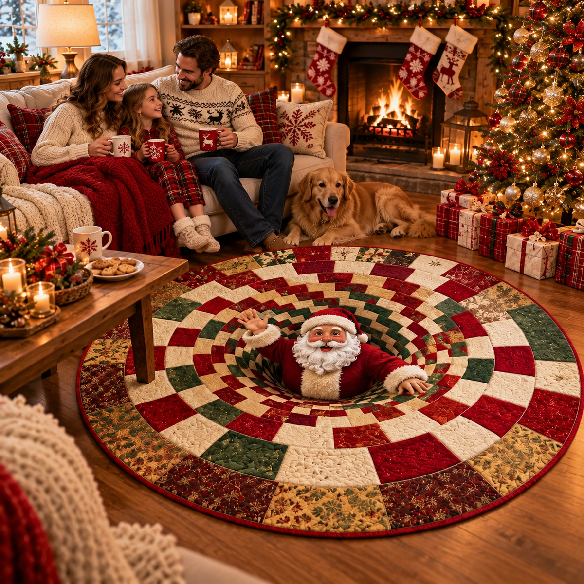 3D Swirl Quilted Christmas Rug