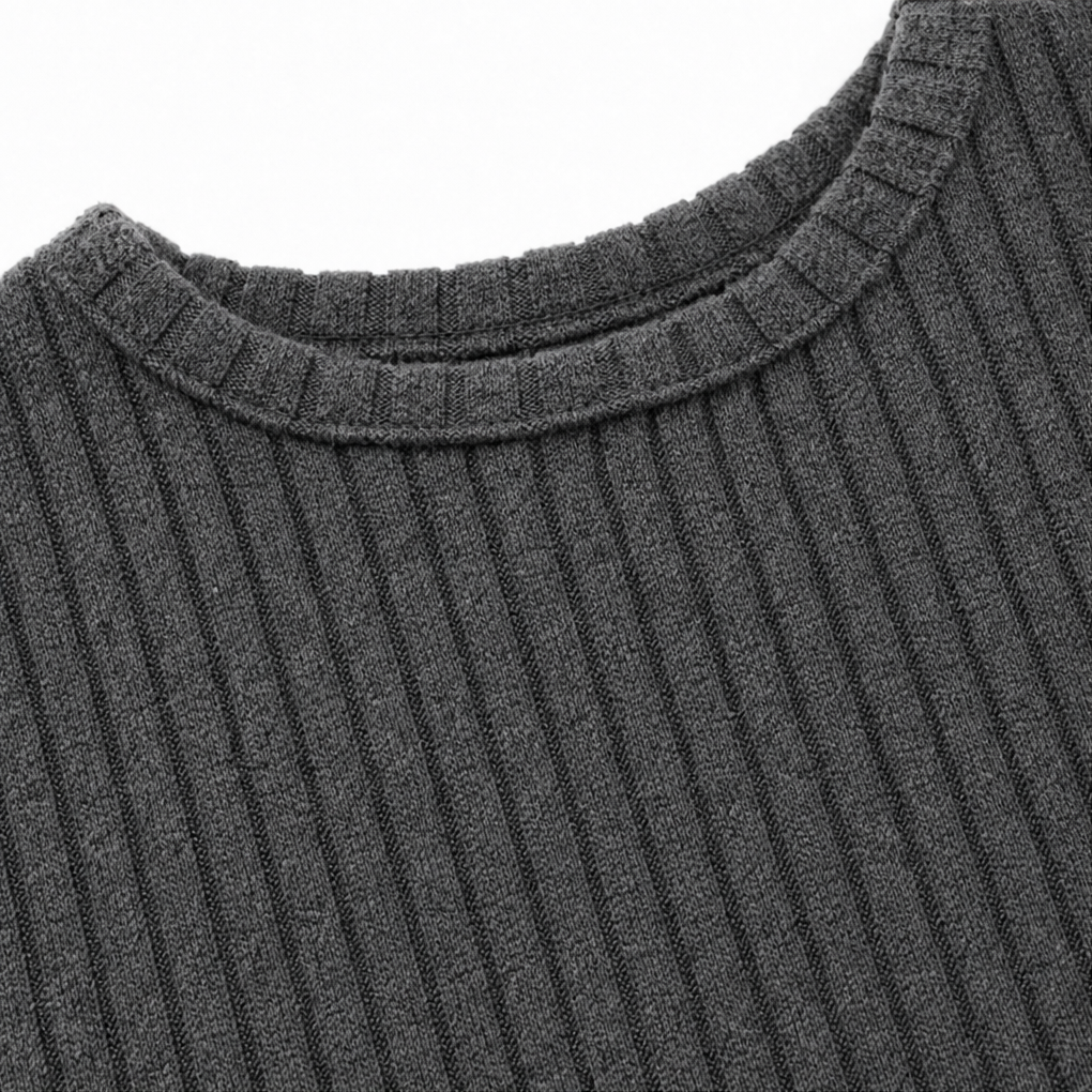 High-Waist Ribbed Knit A-Line Midi Dress