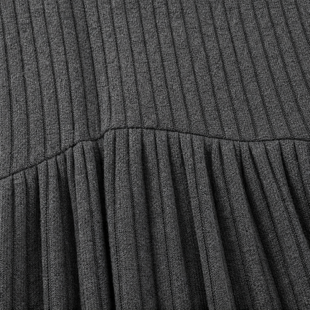 High-Waist Ribbed Knit A-Line Midi Dress