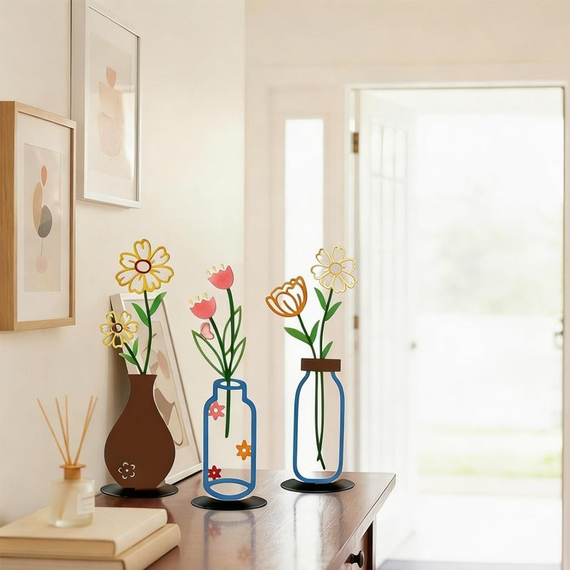 Minimalist Metal Line Art Flowers
