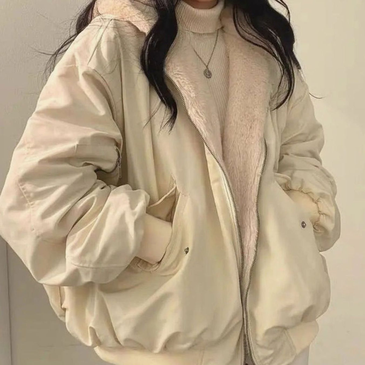 Hannah Women's Winter Jacket Warm Double-Layer Teddy Fleece Lining Oversized