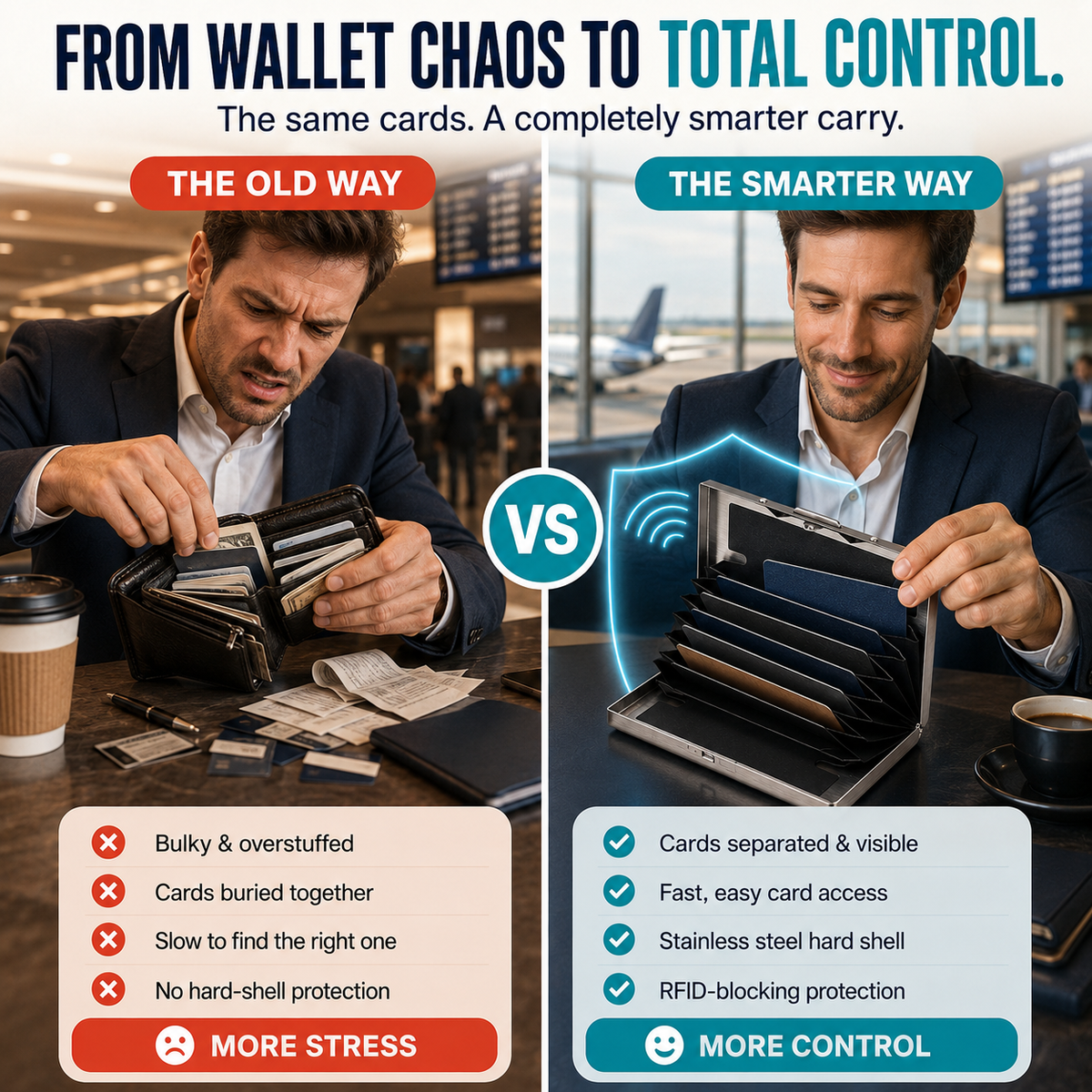 RFID-Blocking Stainless Steel Card Wallet – Organized, Secure & Pocket-Ready