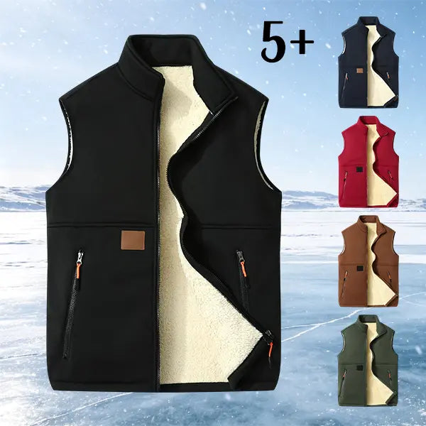 Unisex Fleece-Lined Winter Vest, Full-Zip Stand Collar Gilet with Zip Pockets