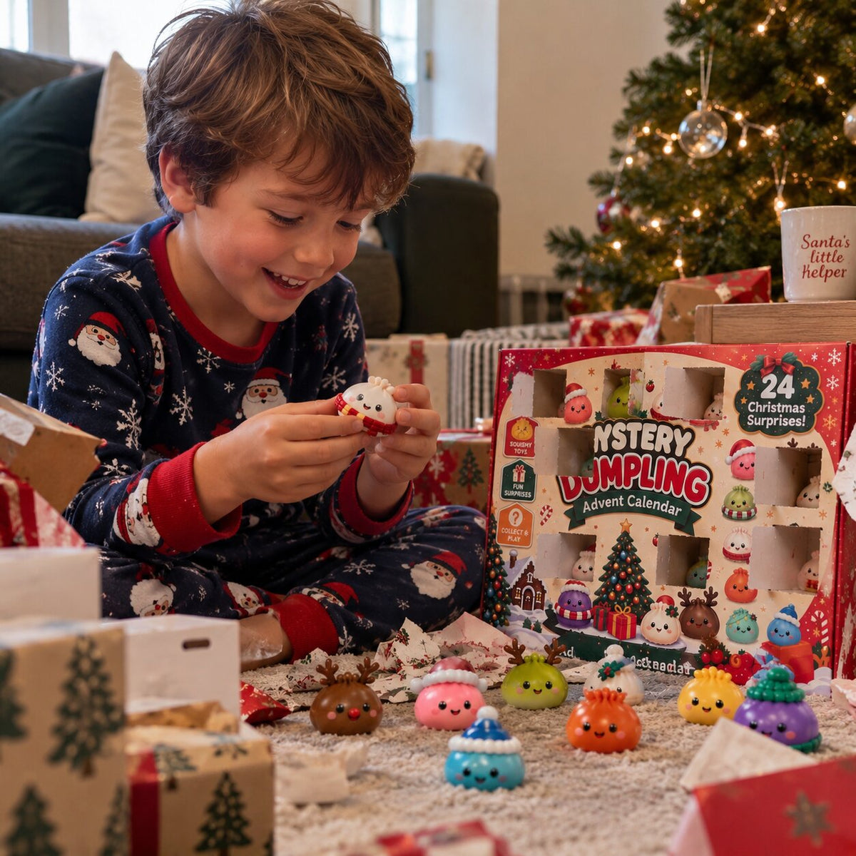 Dumplings Advent Calendar with 24 soft squishy figures for Christmas