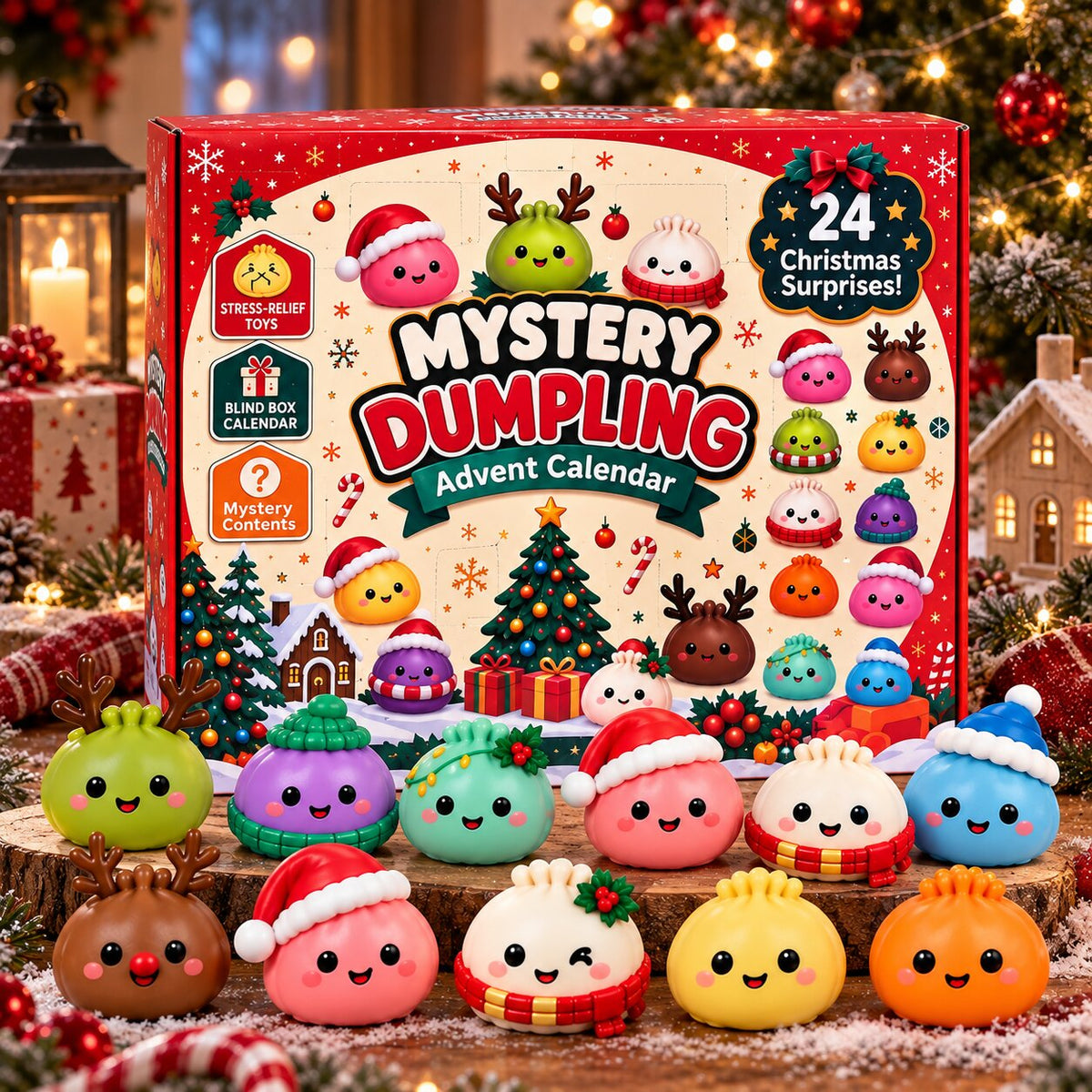 Dumplings Advent Calendar with 24 soft squishy figures for Christmas