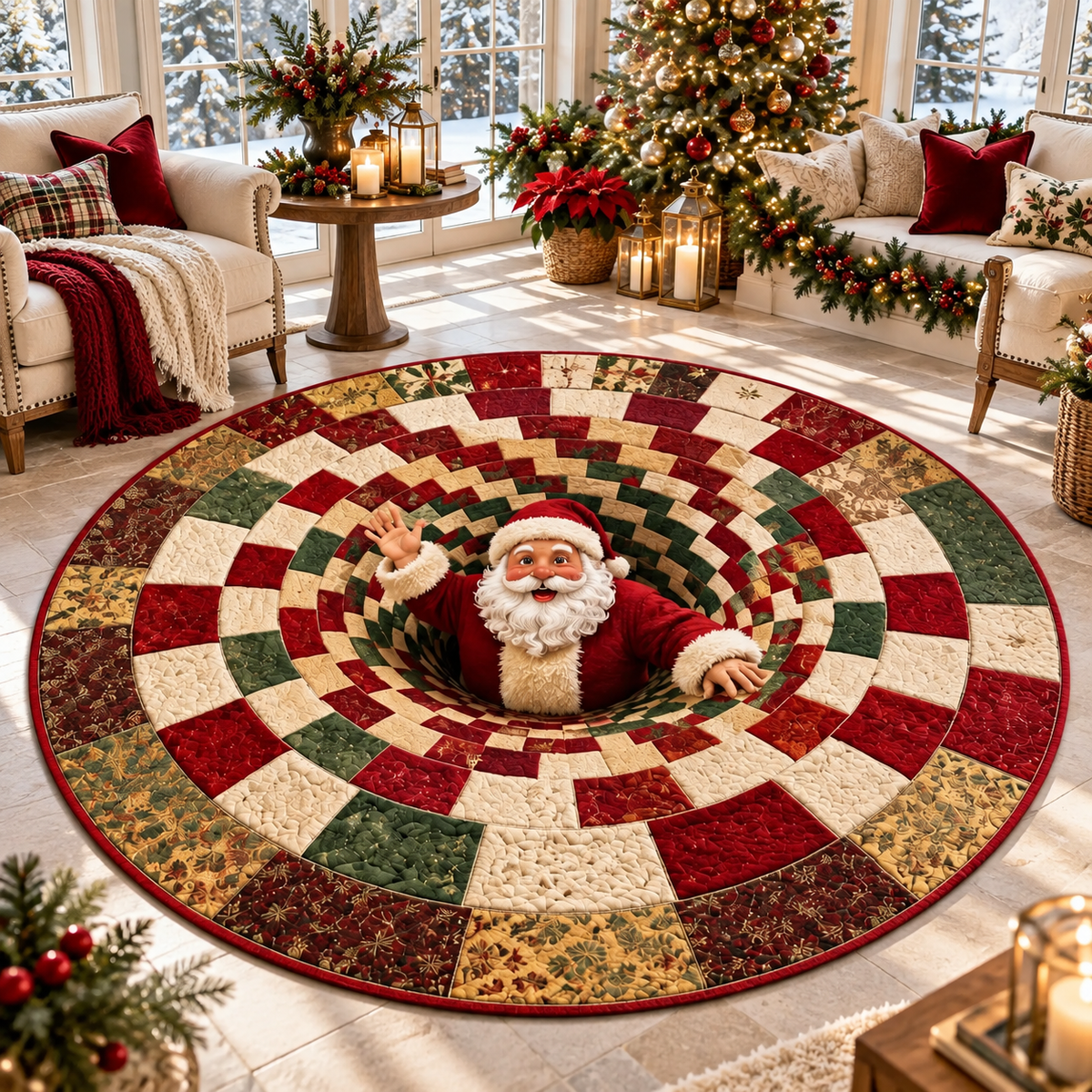 3D Swirl Quilted Christmas Rug