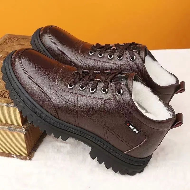 Winter Warm Men's Leather Boots with Thick Sole