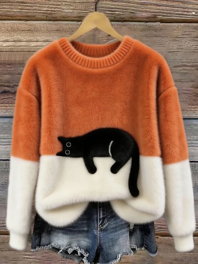 Women's Sweatshirt with Cat Graphic