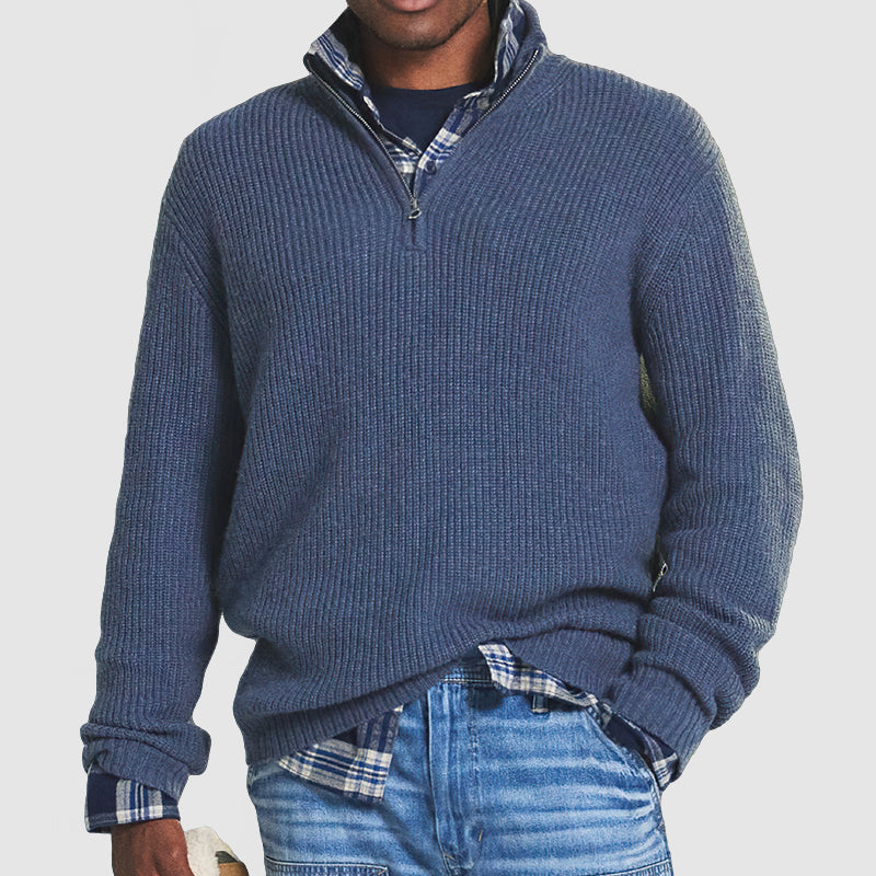 Men's Ribbed Quarter Zip Cashmere Sweater Regular Fit