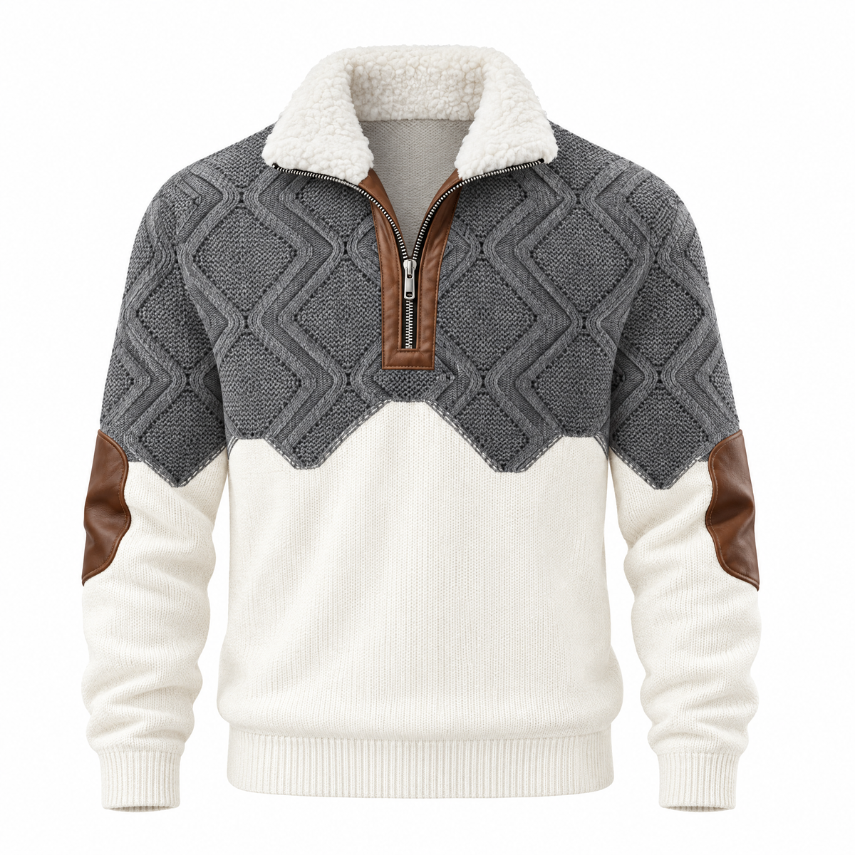 Knitted Half-Zip Sweater with Fleece Collar