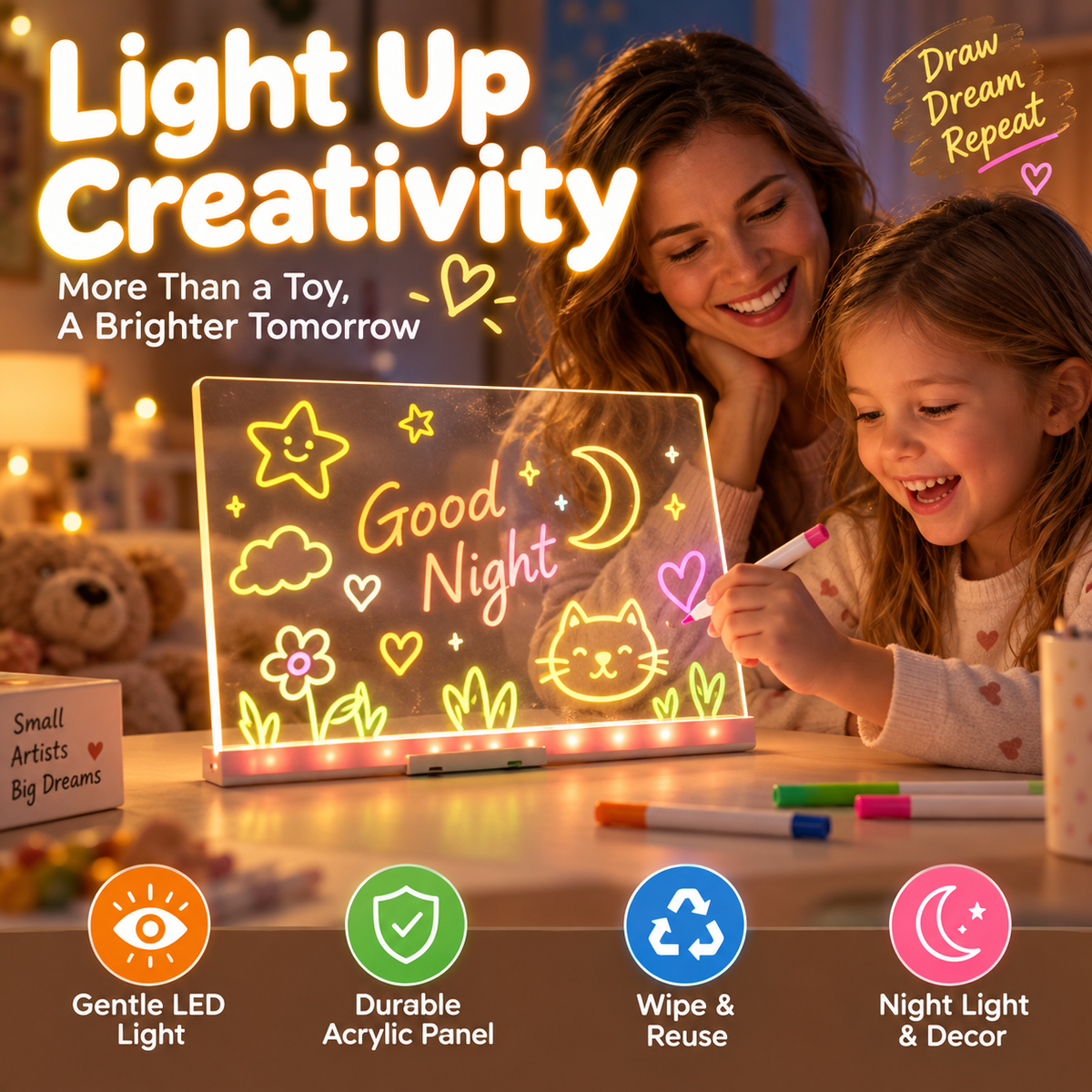 Illuminated Wipeable Drawing Board for Children