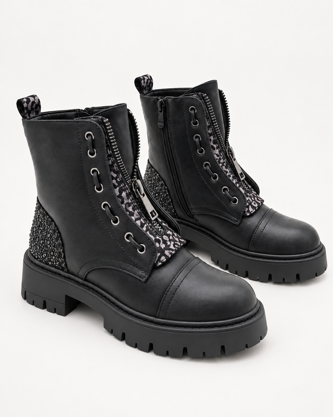Jada Chunky Lace-Up Boots - Black