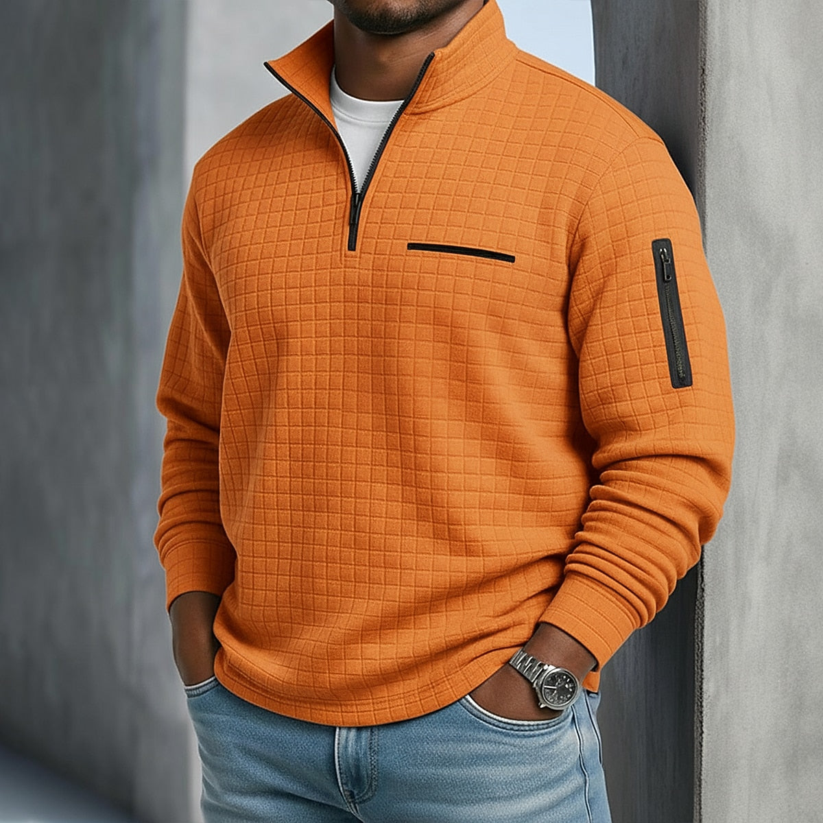 Classic Quarter Zip Textured Waffle Polo