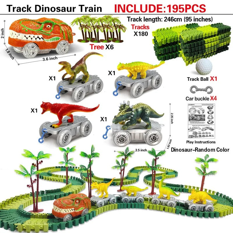 Dinosaur Track Adventure – Flexible Racetrack with Light-Up Train