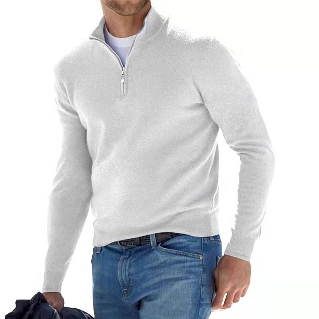Men's Merino Wool Sweater with V-Neck and Zip Detail