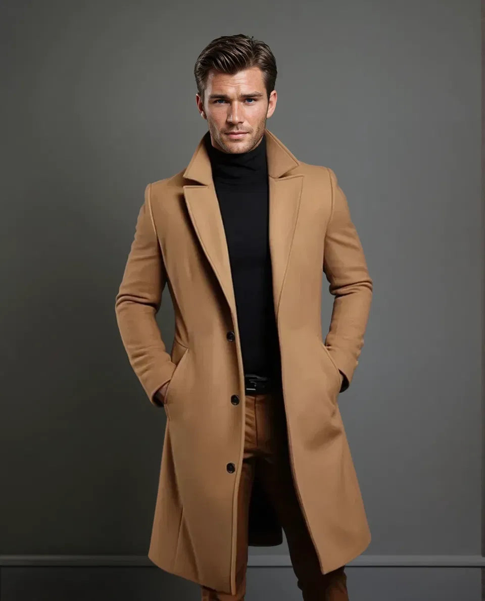Men's Wool Overcoat – Tailored Longline Layer for Business and Winter Wear