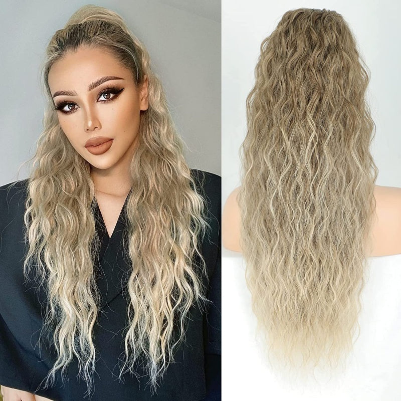 Long Wavy Ponytail Hairpiece (Water Wave) – Full Ponytail with Clip for Everyday and Party