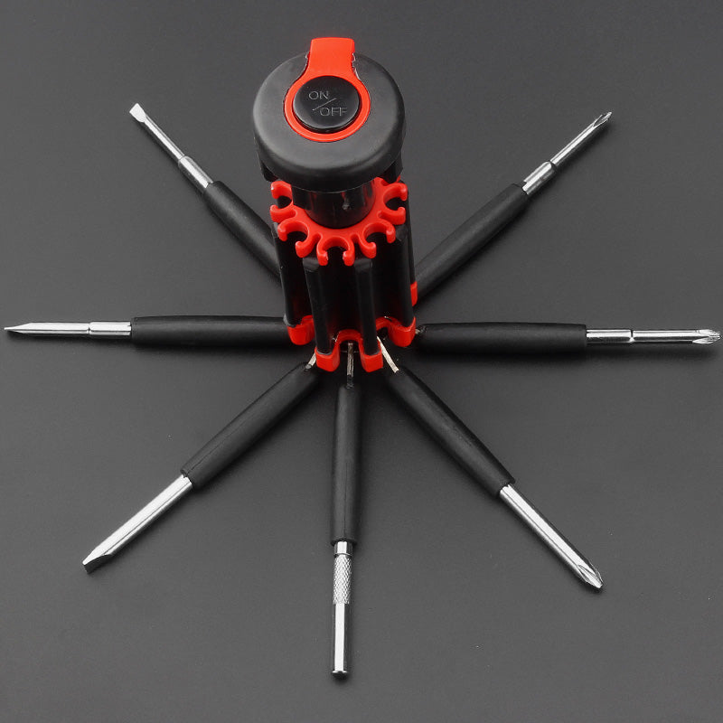 8-in-1 Folding Screwdriver with Built-In LED Work Light & Flashlight