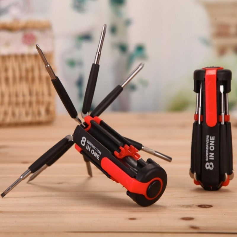 8-in-1 Folding Screwdriver with Built-In LED Work Light & Flashlight