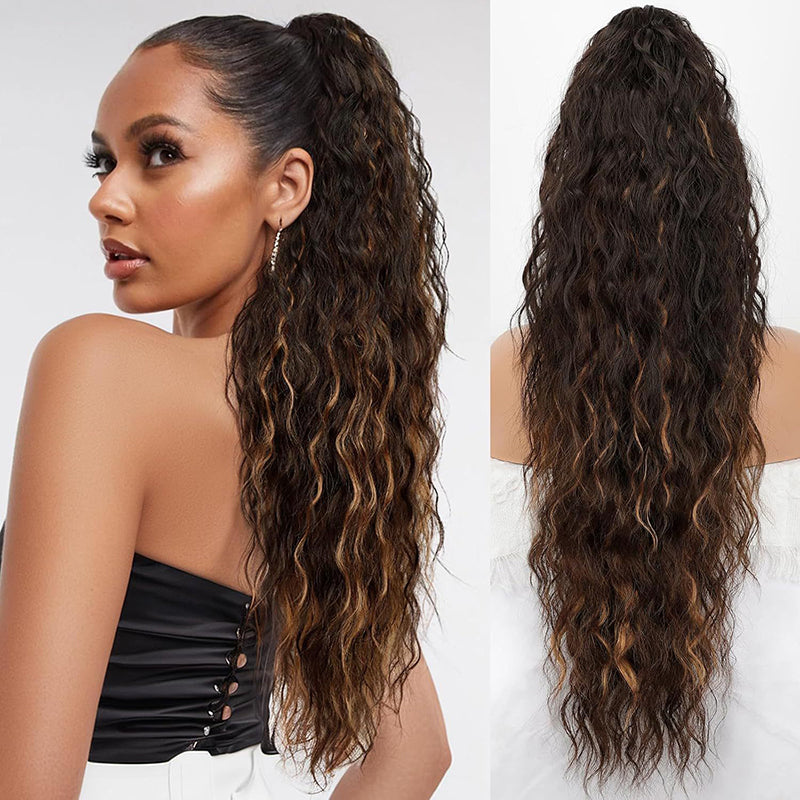 Long Wavy Ponytail Hairpiece (Water Wave) – Full Ponytail with Clip for Everyday and Party