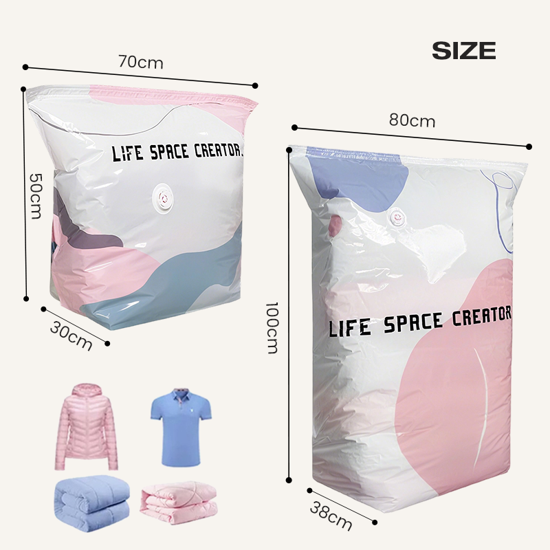 Large Compressible Vacuum Storage Bag - No Pump, Waterproof & Ideal for Saving Space in Suitcases and at Home