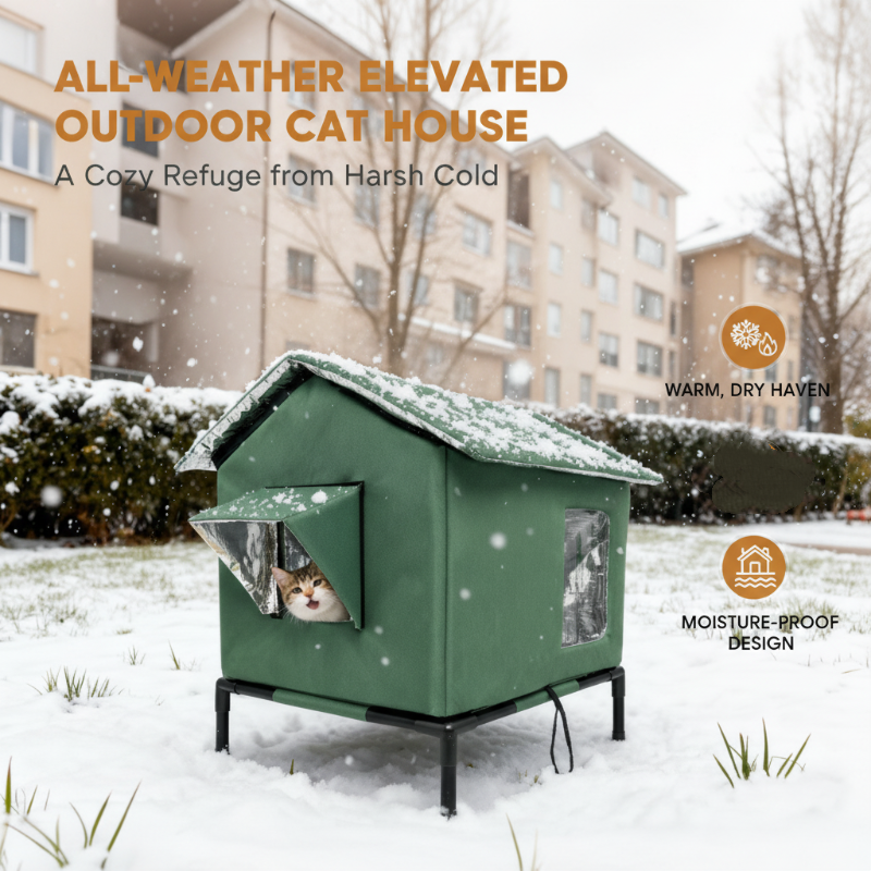 Elevated Outdoor Cat House | Waterproof, Insulated & Protected Against Weather and Wind