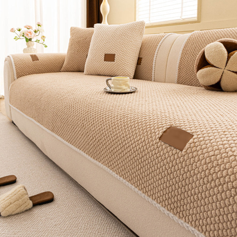 Non-slip sofa cover with textured design and stain-resistant fabric