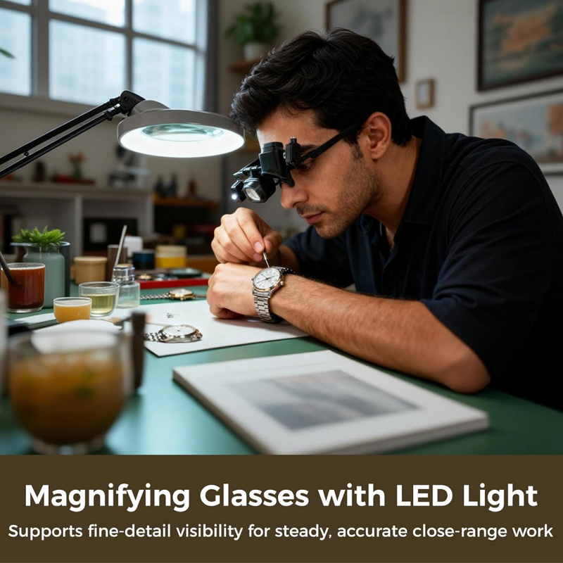 Professional Head Mount Magnifying Glass – Clear Lens, LED Illumination & Perfect Tool for DIY Repairs