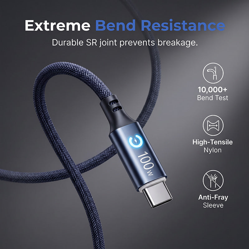 Type-C to Type-C Fast Charging Cable – 100W, Automatic Power Cut-Off & Reinforced Triple Structure – Perfect for Laptops, Tablets and Smartphones