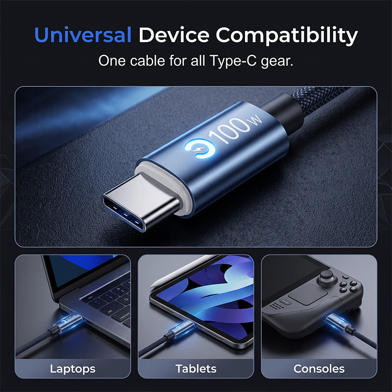 Type-C to Type-C Fast Charging Cable – 100W, Automatic Power Cut-Off & Reinforced Triple Structure – Perfect for Laptops, Tablets and Smartphones