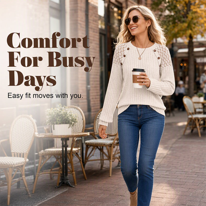 Long-Sleeved, Ribbed Knit Casual Top for Women
