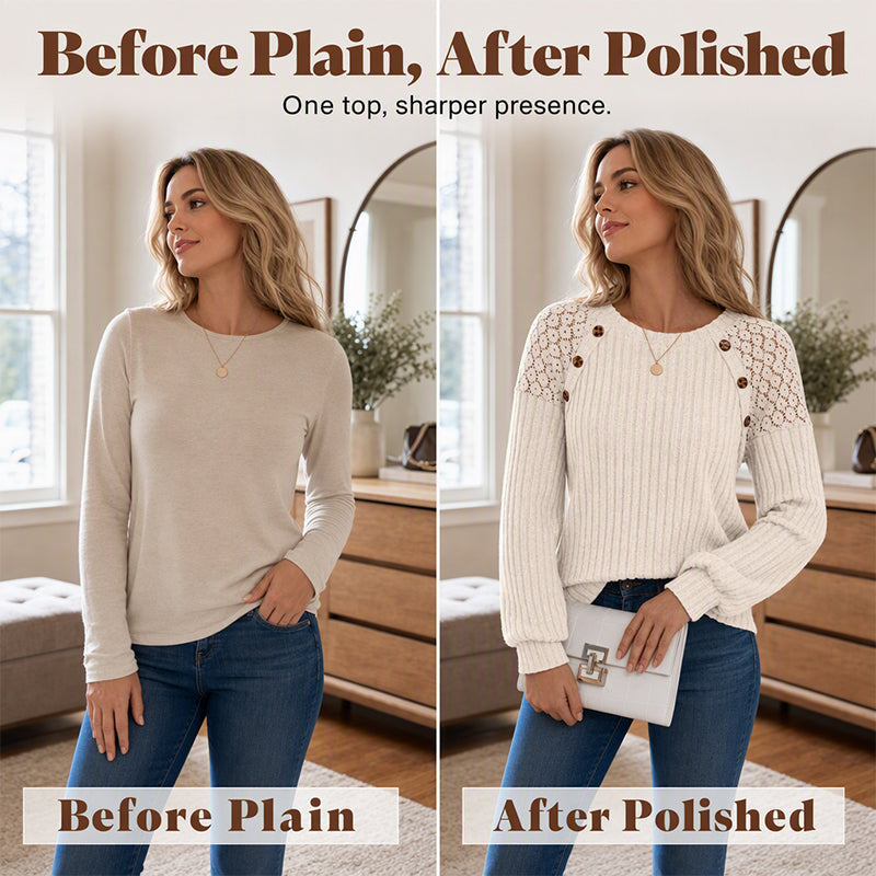 Long-Sleeved, Ribbed Knit Casual Top for Women