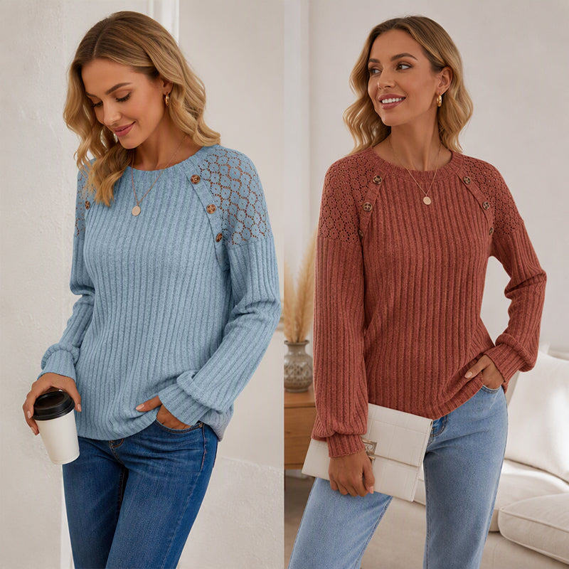 Long-Sleeved, Ribbed Knit Casual Top for Women