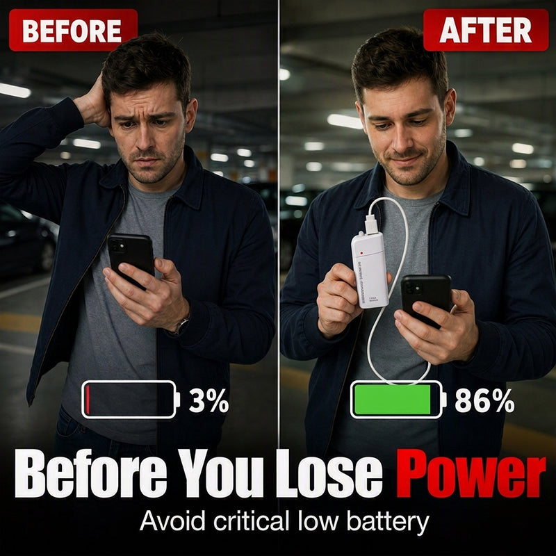 Portable Emergency Mobile Phone Charger Powered by AA Batteries, Built-In LED Flashlight, Perfect for Travel and Outdoor Emergencies